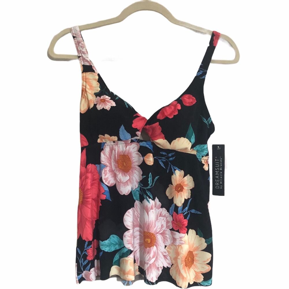 NWT Dreamsuit Miracle Brand 6 Floral Twist Tankini Swim Top Slim Control #SW
